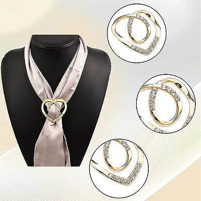 4pcs Scarf Ring Buckle Women Fashion Metal Shawl Clip Buckle with Ring Pearl Rhinestone, Clothing Wrap Holder Scarf Shawl Tie Buckle for Women Lady