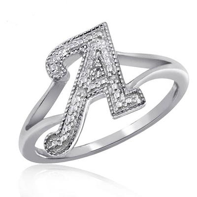 Jewelersclub Accent White Diamond Initial Letter Ring for Women | Customizable Sterling Silver N Alphabet Monogram Ring for Girls | Cursive Script