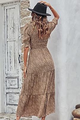 BTFBM Women Casual Spring Summer Dresses Tie V Neck Long Sleeve High Waist  Ruffle Tiered A Line Swing Tunic Mini Dress(Dot Apricot, Small) at  Women's  Clothing store