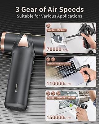 Compressed Air Duster-Reusable Electric Air Duster-3 Speeds 60000 RPM with  LED Light-Canned Air Replacement for Keyboard Cleaning-Rechargeable