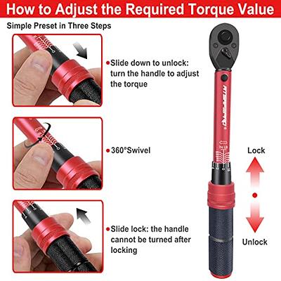 BULLTOOLS 1/4-inch Drive Click Torque Wrench Set Dual-Direction Adjustable  90-tooth Torque Wrench with Buckle (20-200in.lb / 2.26-22.6Nm)