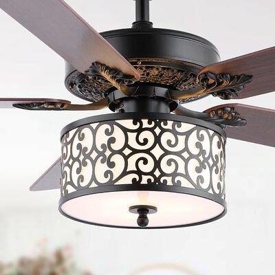 JONATHAN Y Lucas Industrial Rustic 52-in Black Indoor Propeller Ceiling Fan  with Light (5-Blade) in the Ceiling Fans department at