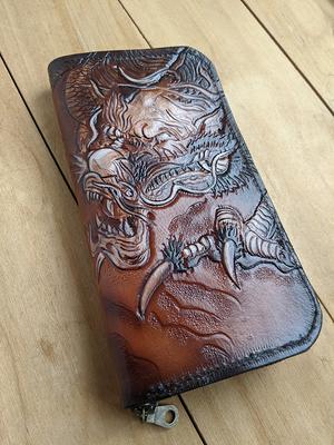  Men's 3D Genuine Leather Wallet, Hand-Carved, Hand