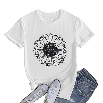 GLIGLITTR Women's Summer Sunflower T Shirt Cute Flower Graphic Loose Tees Crew Neck Short Sleeve Casual Tops