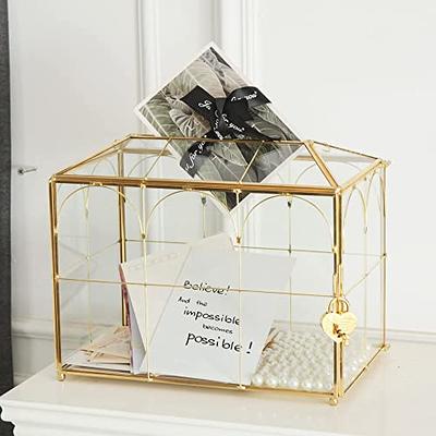 Large Geometric Glass Card Box Terrarium with Slot and Heart Lock