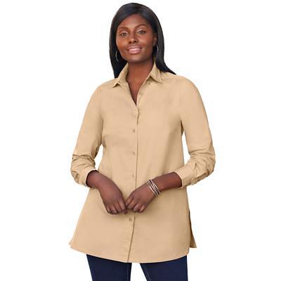 Plus Size Women's Poplin Tunic by Jessica London in New Khaki