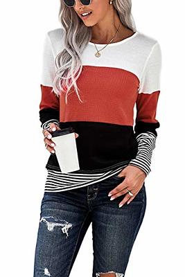 Amkoyam Women's Striped Sweaters 2023 Long Sleeves Knitted Casual Pullovers  Loose Shirt Tops with Button Fall Winter