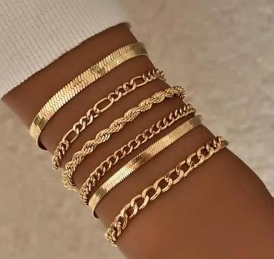 JECOMY 14K Gold Plated Paperclip Bracelet Sets - Dainty Link Chain