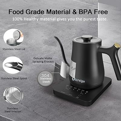 Electric Gooseneck Kettle Temperature Control & 5 Variable Presets;  Pour-Over T