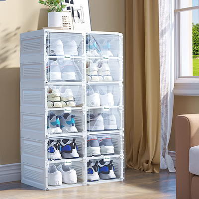 Transparent Shoe Storage Box With Door, Foldable Stackable Free