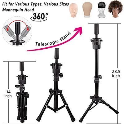JMHAIR 23 Inch Wig Stand Tripod with Head,Canvas Wig Head, Wig Head Stand  with Mannequin Head for Wigs, Manikin Canvas Head Block Set for Wigs Making