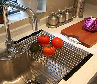 Triangle Dish Drying Rack for Sink Corner Roll Up Dish Drying Rack Folding  Stainless Steel Multipurpose Over The Sink Corner Dish Drainer Mat for