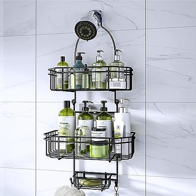 HapiRm Shower Caddy Over Shower Head, Hanging Shower Caddy with Soap Holder, Rustproof & Waterproof Shower Shelf with 4 Movable Hooks, No Drilling