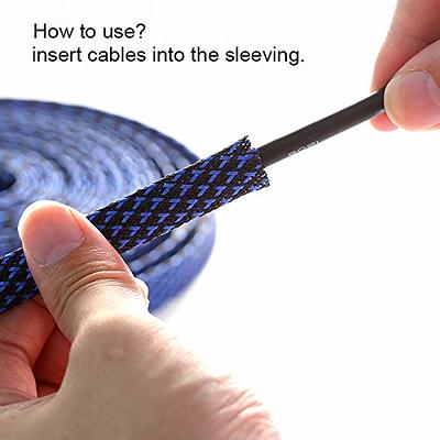 100ft - 1/4 inch PET Expandable Braided Sleeving – BlackBlue – Alex Tech  Braided Cable Sleeve