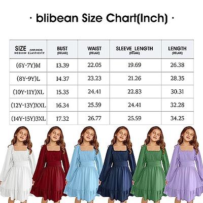 blibean Girl Long Sleeve Tie Back Dress Tweens Holiday Boho Off