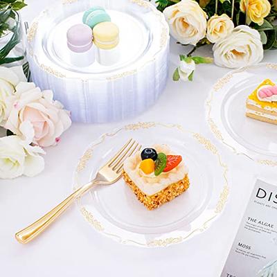 100 Clear Plastic Plates - 6.25 Inch Disposable Plates, Fancy Dessert  Plates, Hard Round Party Plates, Elegant Appetizer Plates, Heavy Duty  Wedding Plates