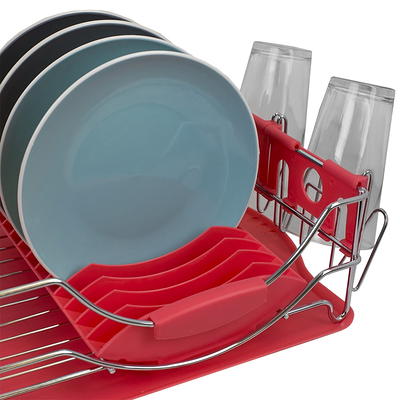 Sweet Home Collection Chrome Plated Steel Dish Drainer - Red, Set