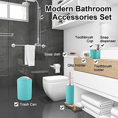 9-Piece Teal Bathroom Accessories Set - Trash Can, Soap Dispenser, Soap Dish,  Toilet Brush, Toothbrush Holder, Mouthwash Cup, Tray, Qtip Dispenser &  Holder - Yahoo Shopping