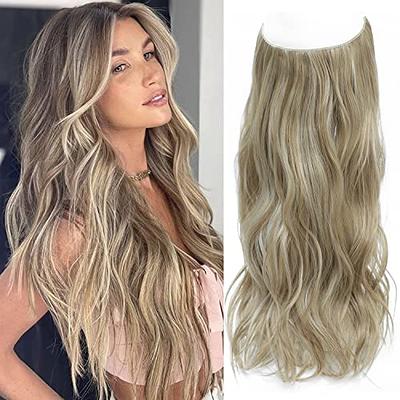 FESHFEN Clip in Hair Extensions 4 Pcs Dark Ash Blonde Mixed Bleach Blonde Thick Highlighted Hair Piece Long Wavy Clip in Extensions Synthetic Hair