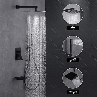 Rainfall 10 Inch Wallmount Black Shower System with Thermostatic Mixer