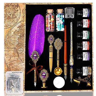 Calligraphy Set, UCEC Calligraphy Kits Include Antique Quill Feather Pen, 5  Nibs, 1 Bottle Ink, Wax Seal Sticks, Seal Stamp Instruction Gift for  Beginners Birthday Gift