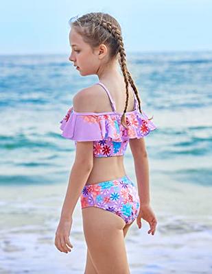 Arshiner 3 Piece Ruffle Sleeve Athletic Tankini Swimsuit for Girls Sport  Swimwear - Tankini with Bra and Swimming Skirt Purple Floral - Yahoo  Shopping