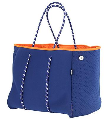 QOGiR Neoprene Multipurpose Beach Bag Tote with Inner Zipper Pocket, Blue,  L,: : Fashion