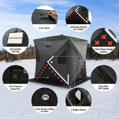 BASSDASH Ice Fishing Winter Shelter Pop Up Portable Thermal Hub Tent with  Anchors Tie Ropes Carrying Bag 2-3, 3-4 Person (2-3 Person Insulated,  Grey/Black) - Yahoo Shopping