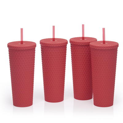 Mainstays 4pk 26oz DW AS Plastic Soft Touch Textured Tumbler with Straw,  White