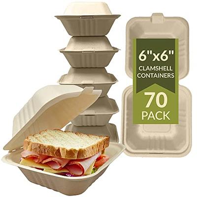 Compostable 3 Compartment Square Hinged Clamshell Take Out Food