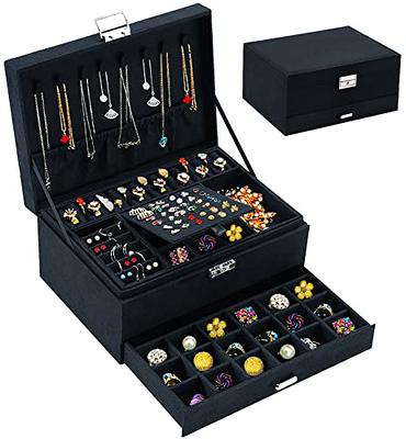 QBestry Jewelry Boxes for Women Black Velvet Jewelry Box Organizer