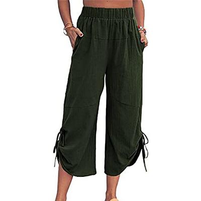 Capri Pants for Women Summer High Waisted Cotton Linen Palazzo Pants Wide  Leg Cropped Lounge Pants Capris with Pocket