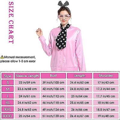 Wizland Pink Ladies Grease Jacket for Halloween Cosplay Costume 1950s Pink  Satin Jacket with Neck Scarfs and Eye Glasses