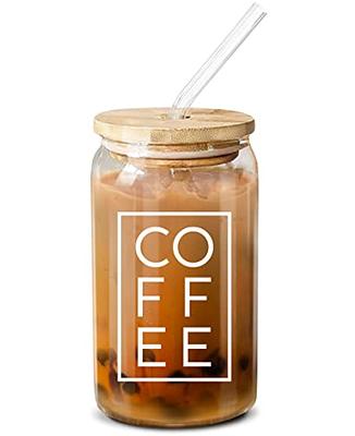 VITEVER 20 OZ Glass Cups with Bamboo Lids and Glass Straw -  Beer Can Shaped Drinking Glasses Set, Iced Coffee Glasses, Cute Tumbler Cup,  Aesthetic Coffee Bar Accessories, Gift 