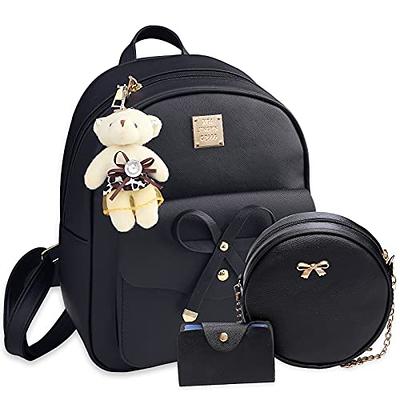 K.E.J. Cute Mini Backpack Bowknot Leather Backpack 3-PCS Small Backpack  Purse for Women