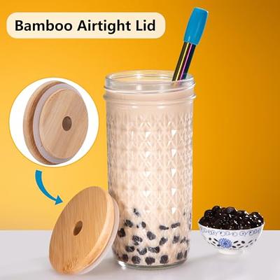 Tronco Bamboo Lids with Silicone Gasket,Reusable Natural Bamboo Lids with  Straw Hole for Glass Tumblers and Iced Coffee Cups