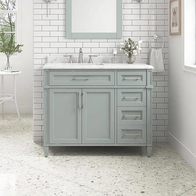 Home Decorators Collection Merryfield 43 in. W x 22 in. D x 35 in. H Freestanding Bath Vanity in Dark Blue-Gray with Carrara White Marble Top