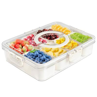 Divided Serving Tray with Lid and Handle Snackle Box Charcuterie Container  Portable Snack Platters Clear Organizer