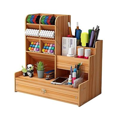 Wooden Desk Organizer, Multi-Functional DIY Pen Holder, Pen Organizer for  desk, Desktop Stationary, Home Office Art Supplies Organizer Storage with  Drawer 