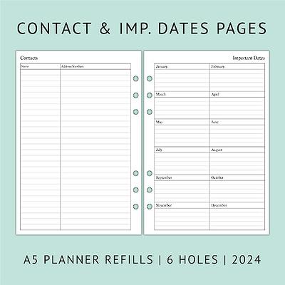  2024 Monthly Planner Refill for A5 Binder, Two Page