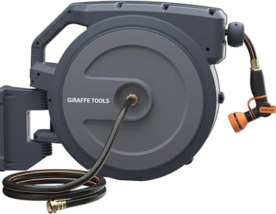 Guitrees 1/2 150ft+6ft Retractable Garden Hose Reel with Cover, Slow  Return System, Lock Any Length, Wall Mounted, 9 Function Nozzle and 180°  Swivel Bracket (Gray) : : Garden