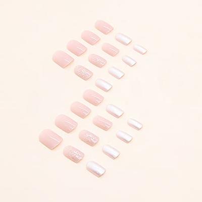 24Pcs Milky White Press on Nails Medium Length Gradient Pink Fake