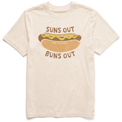 Life Is Good Men's Hotdog Mascot Crusher Short Sleeve T-Shirt in Putty White Size Large | 100% Cotton