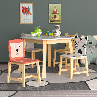 Costway Kids Table & Chair Set Children Wooden Toddler Drawing Art