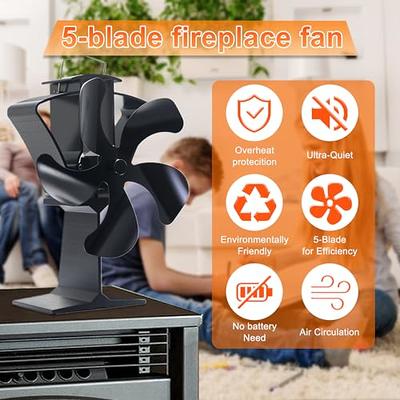 Hanaoyo Wood Stove Fan, 6 Blades Wood Stove Fan Heat Powered, Fireplace Fan  with Magnetic Thermometer, Wood Stove Accessories, Non Electric Fan for