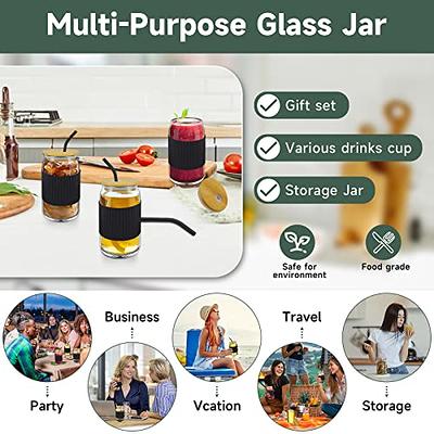 Glass Cups with Bamboo Lids and Straws, 16 oz Drinking Glasses 4pcs Set,  Iced coffee Cup Coffee Bar Accessories, Beer Can Glass Coffee Cups with Lids  and Glass Straws, Birthday Gifts 