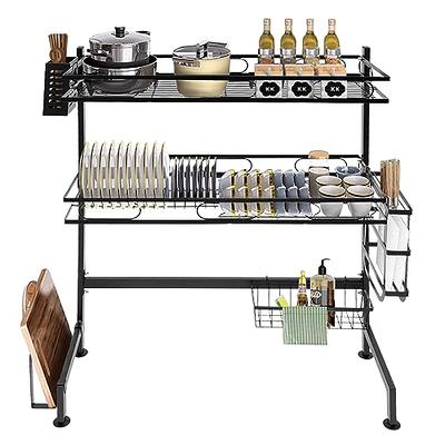 Qienrrae Dish Drying Racks for Kitchen Counter, Stainless Steel 2 Tier  Black Dish Dryer Rack with Drainboard Set, Large Dish Drainers with Wine  Glass