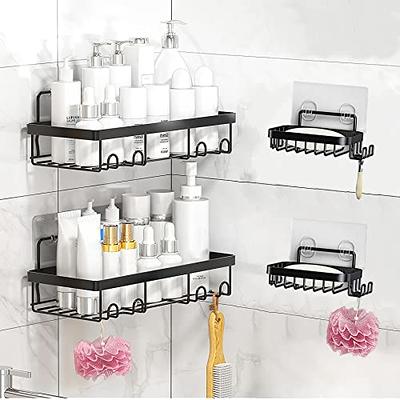 Yougai Shower Caddy Shower Shelf with Soap Dish and 4 Hooks, SUS304  Stainless Steel Shampoo Holder Bathroom Shower Organizer No Drilling  Adhesive Wall