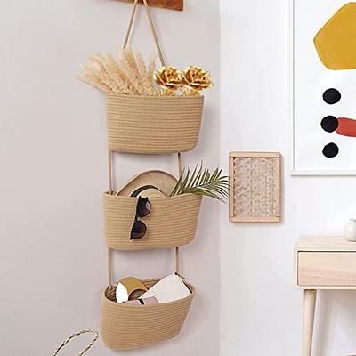 TeoKJ Over the Door Hanging Basket, 3-Tier Woven Cotton Wall