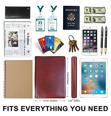 AZXCG Leather Portfolio Folders for Documents, Personalized Padfolio with  A4 Legal Pad Holder, A4 Zippered Resume Portfolio, Gift for Women/Man, for  ipad pro 3/4/5, Darkbrown 